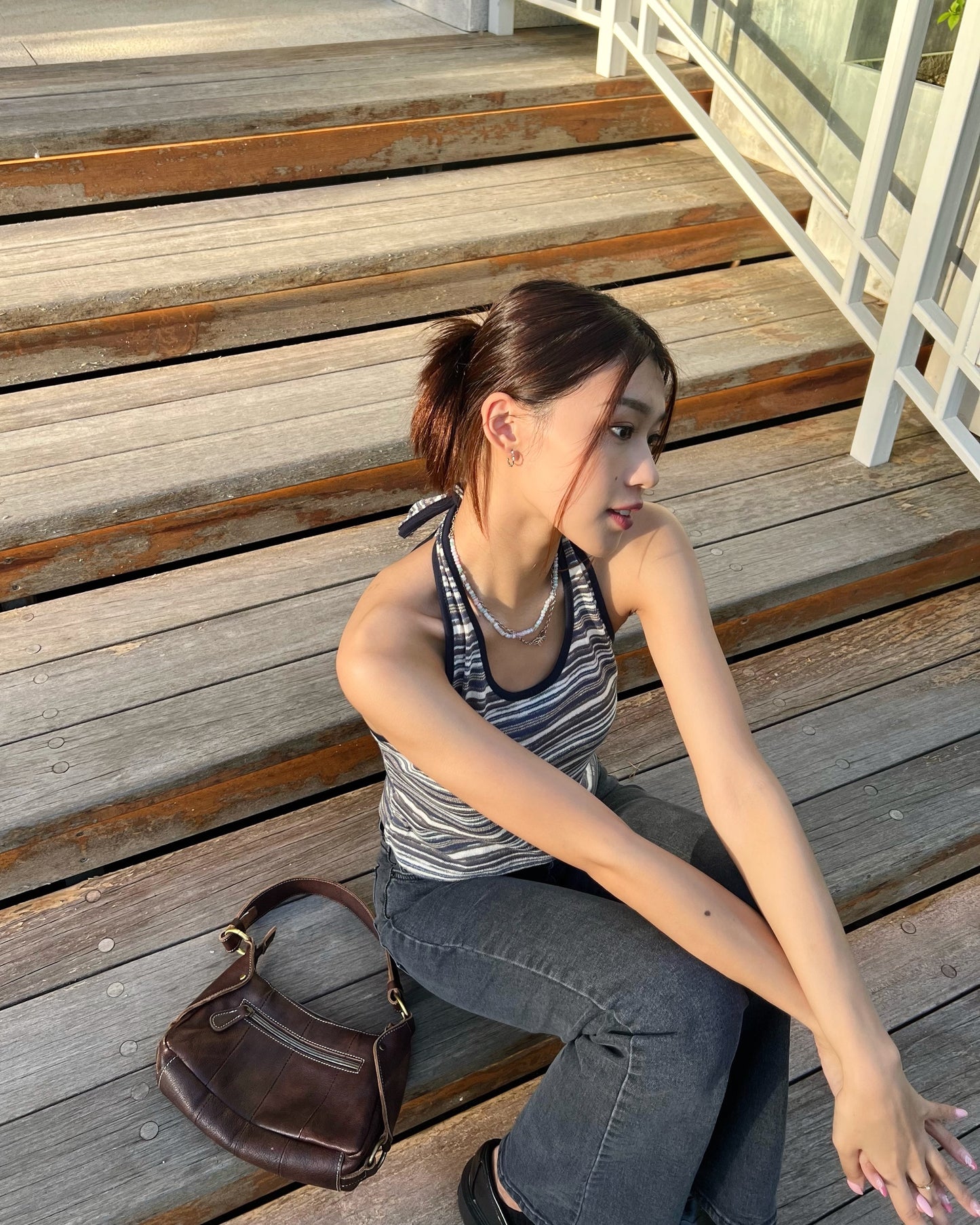 Strip print open back top