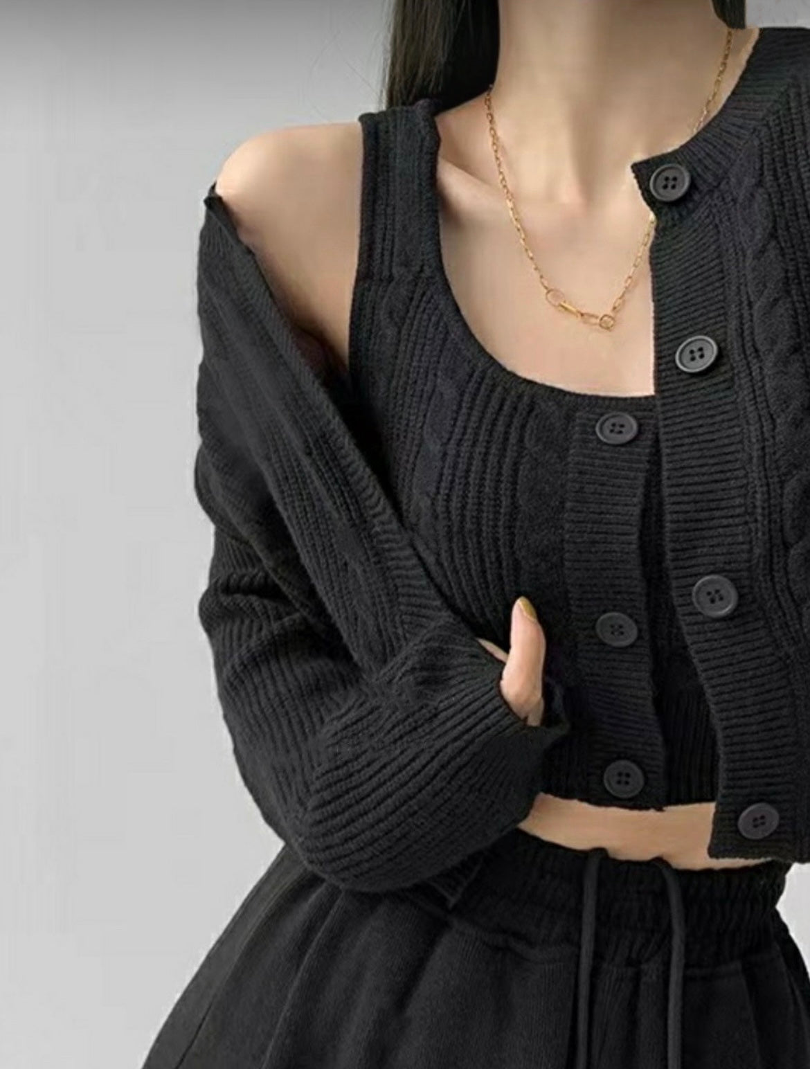 Pattern knit set (cardigan+knit vest)