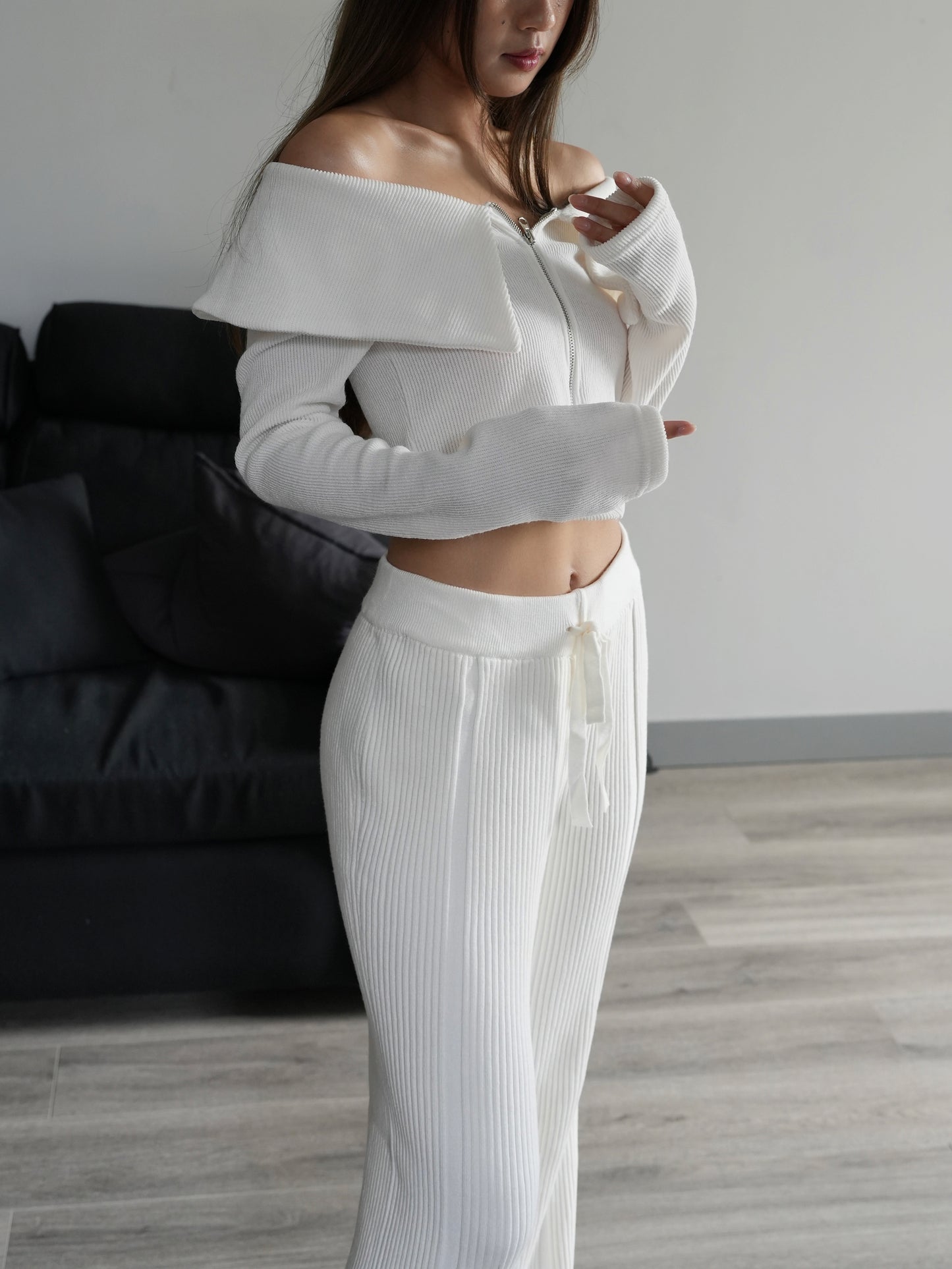 Double collar zip top