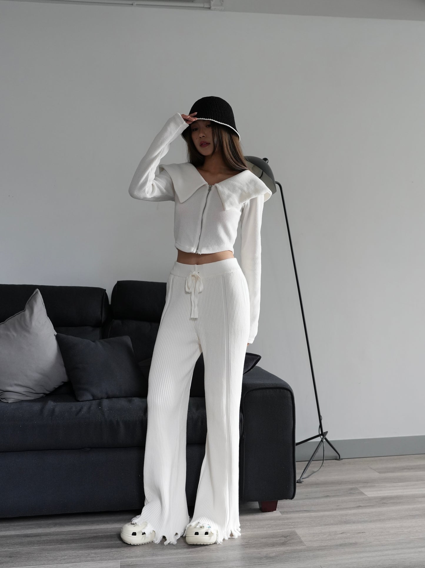 Ripped frayed knit pants