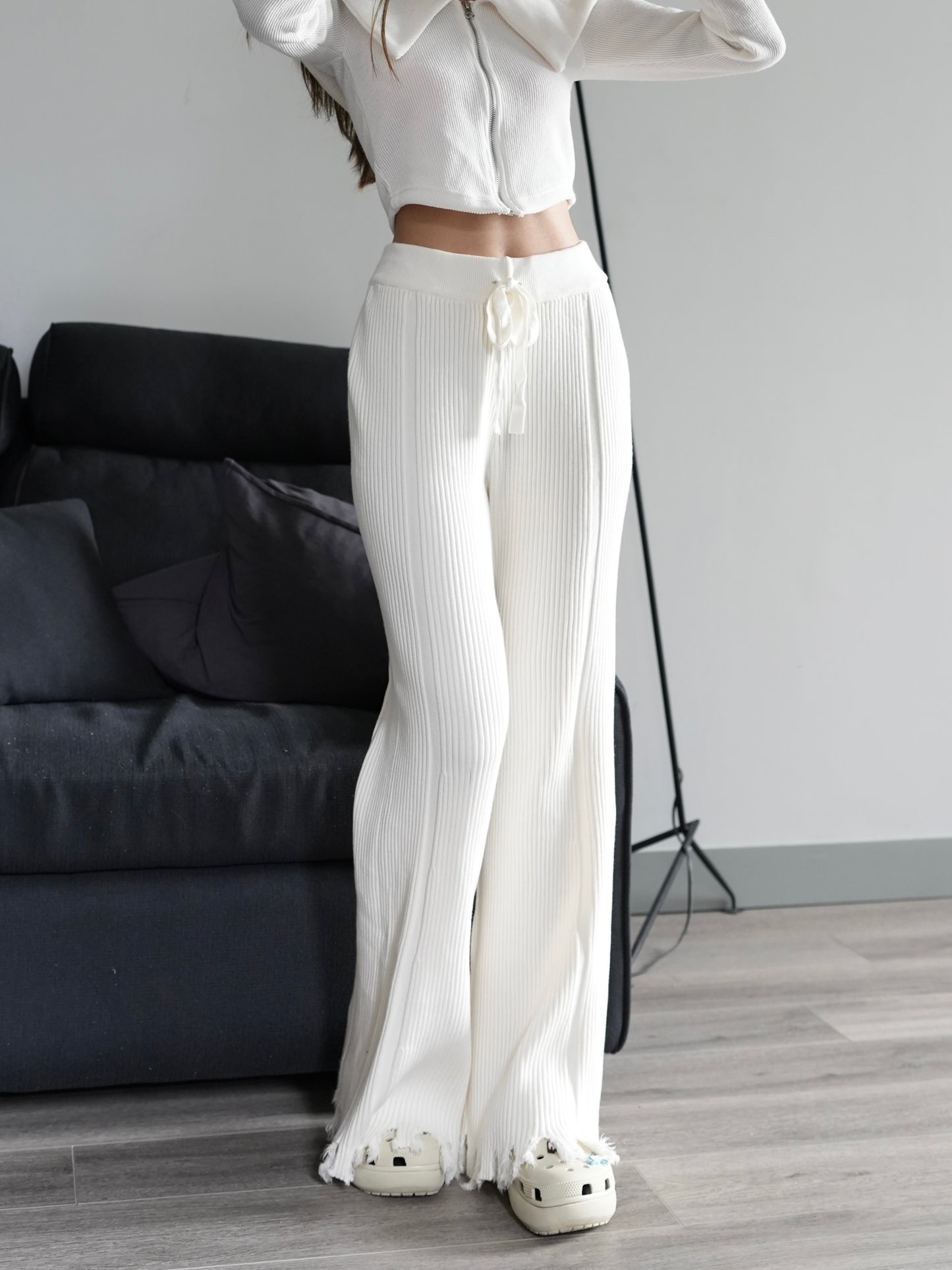 Ripped frayed knit pants