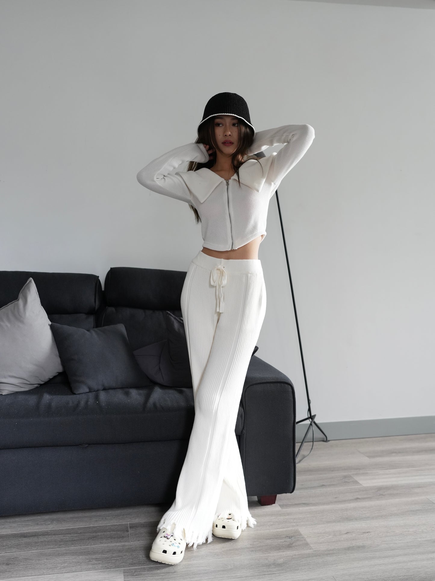 Ripped frayed knit pants