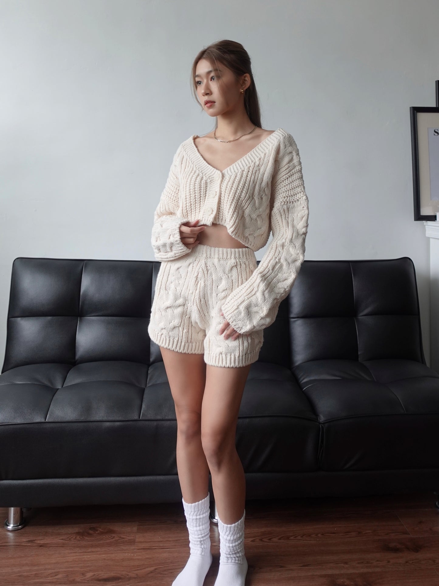 Cozy knit set (cardigan+knit shorts)