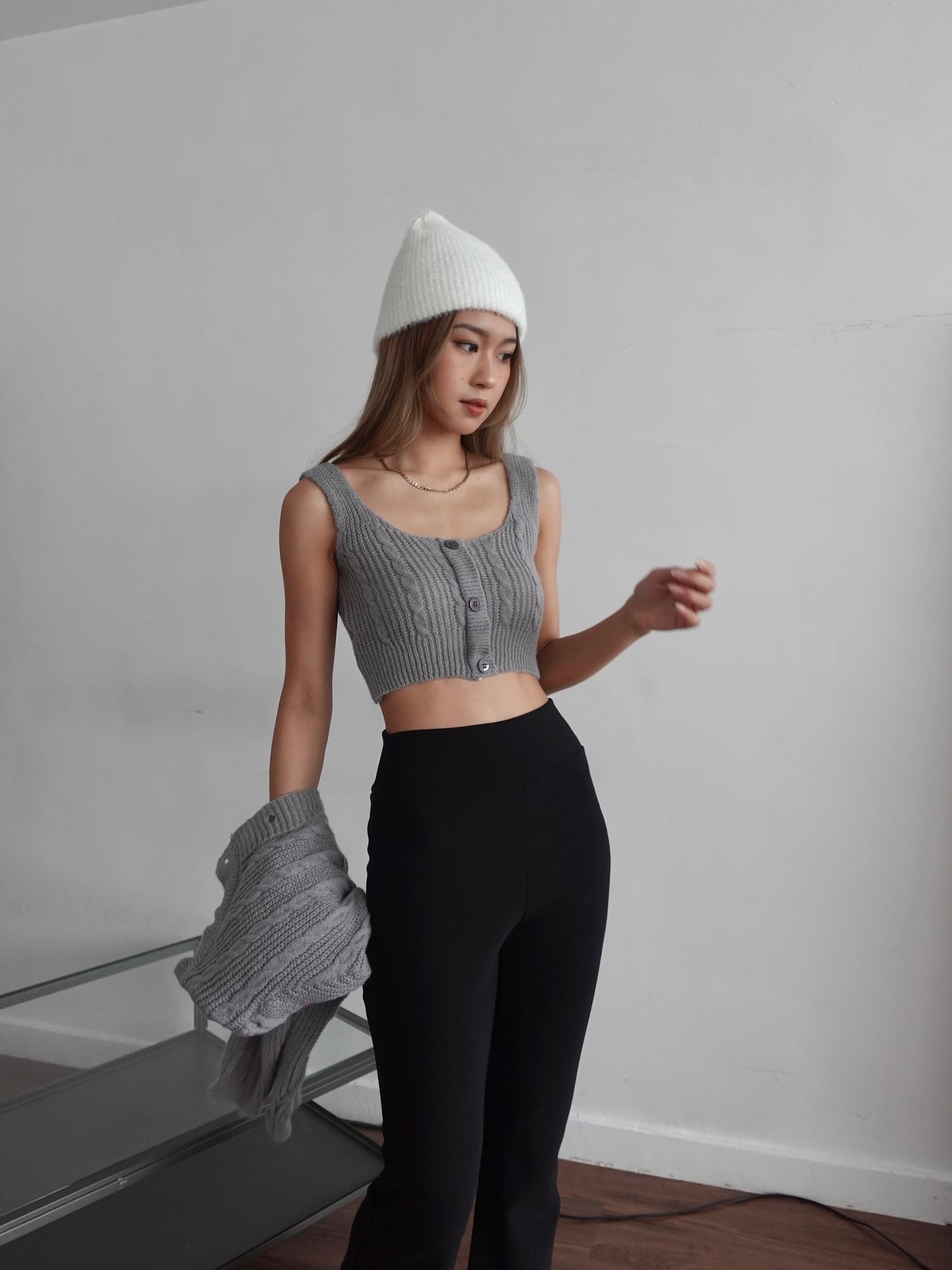 Pattern knit set (cardigan+knit vest)