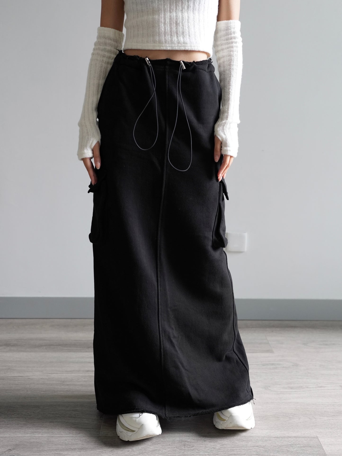 Cotton cargo maxi skirt