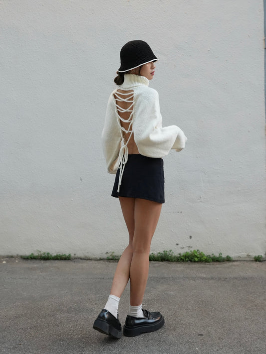 Backless lace up sweater