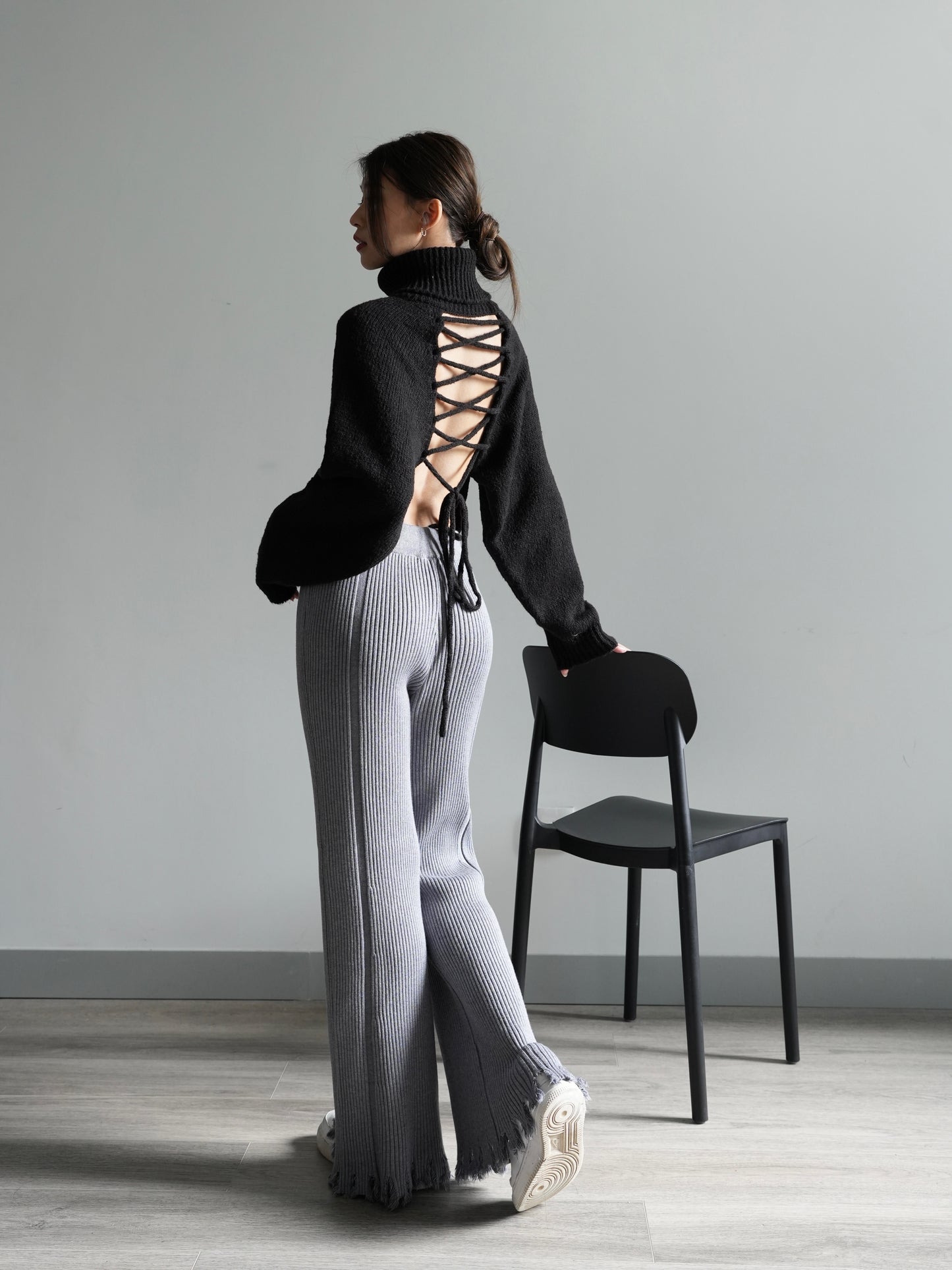 Ripped frayed knit pants
