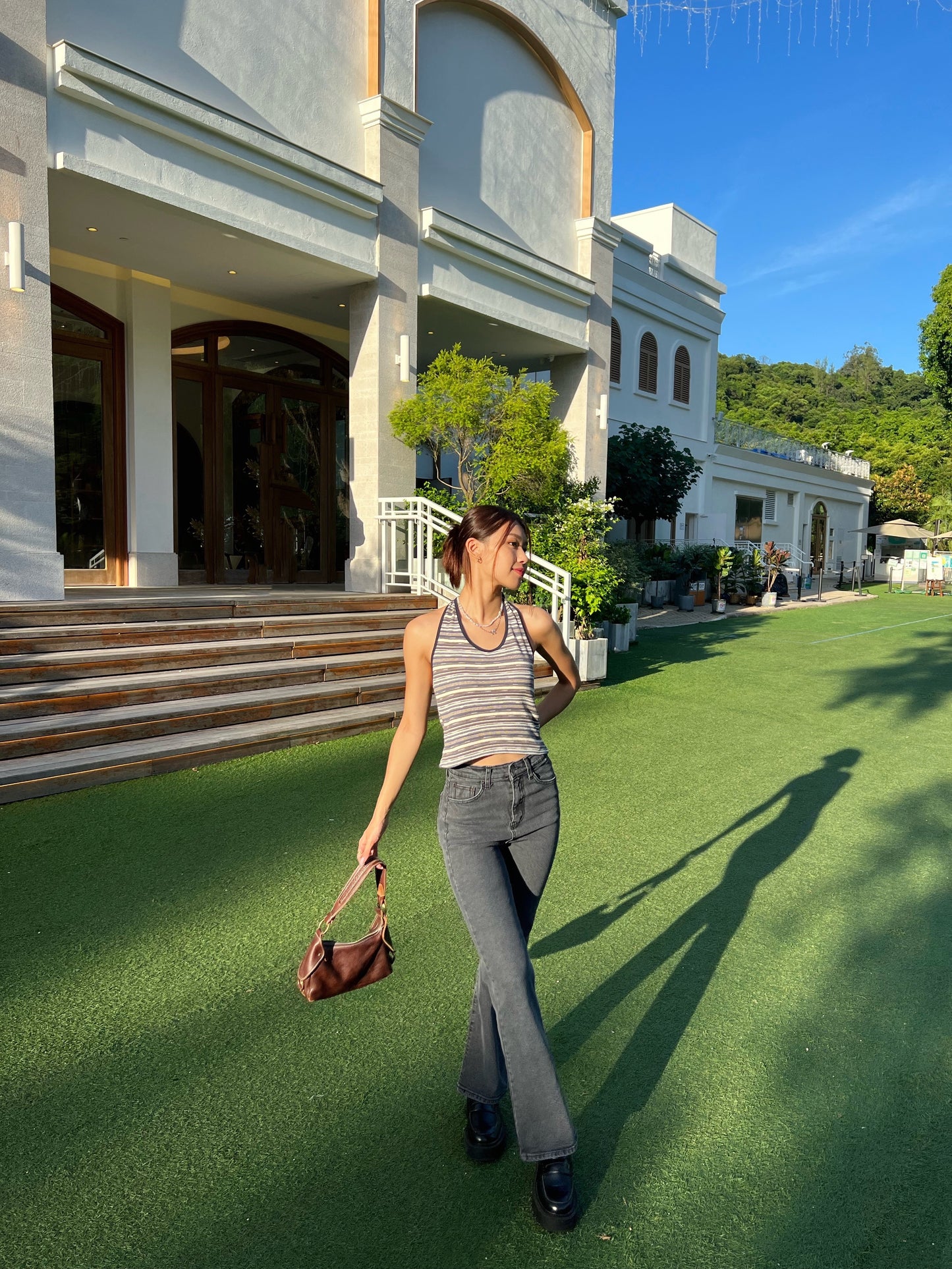 Strip print open back top