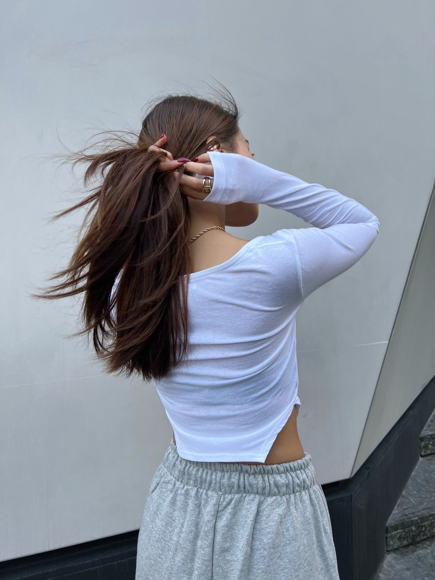 Square neckline cropped T-shirt (2 colors)