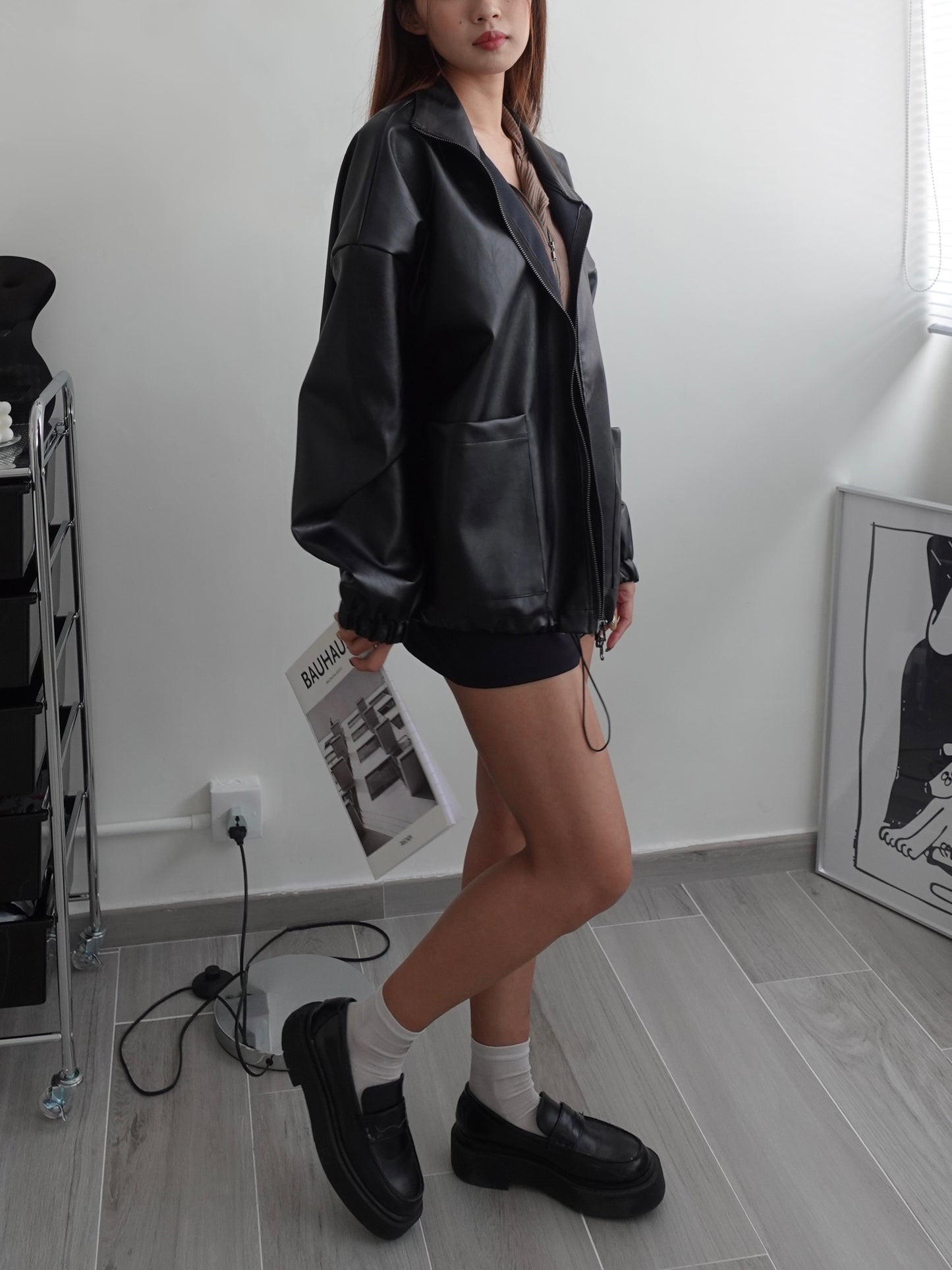 Oversize faux leather jacket