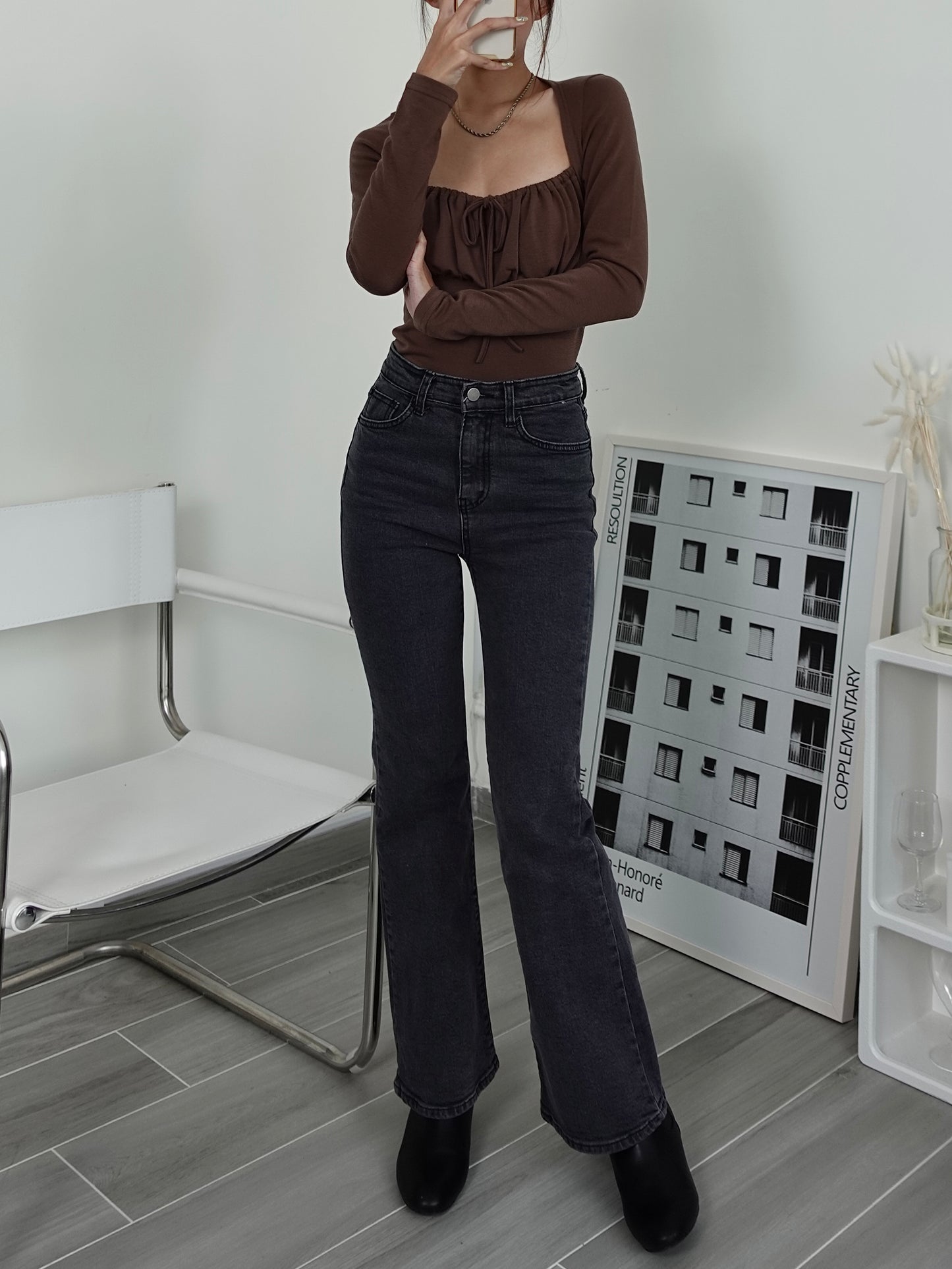 Gathered bust long sleeve top