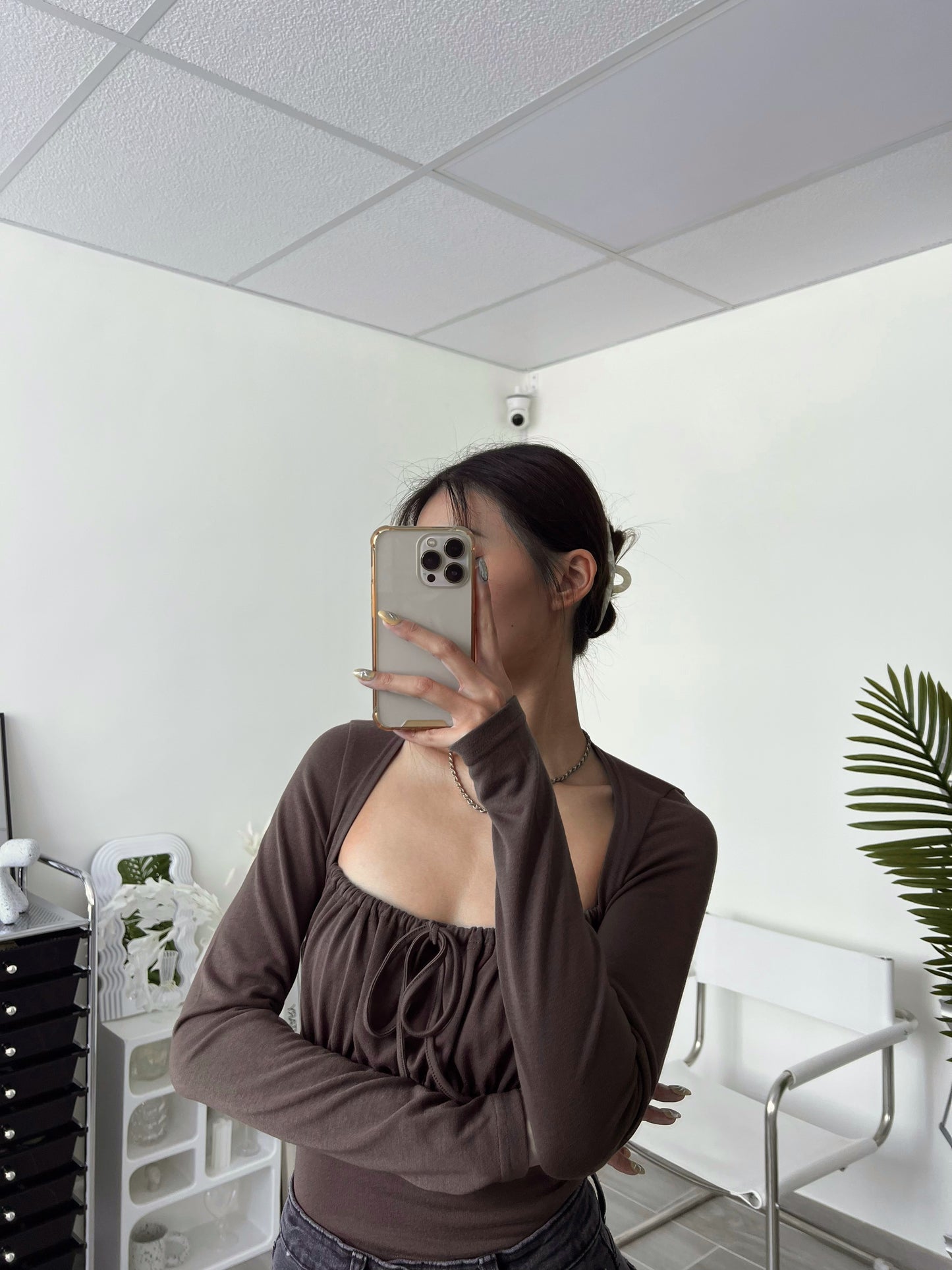 Gathered bust long sleeve top