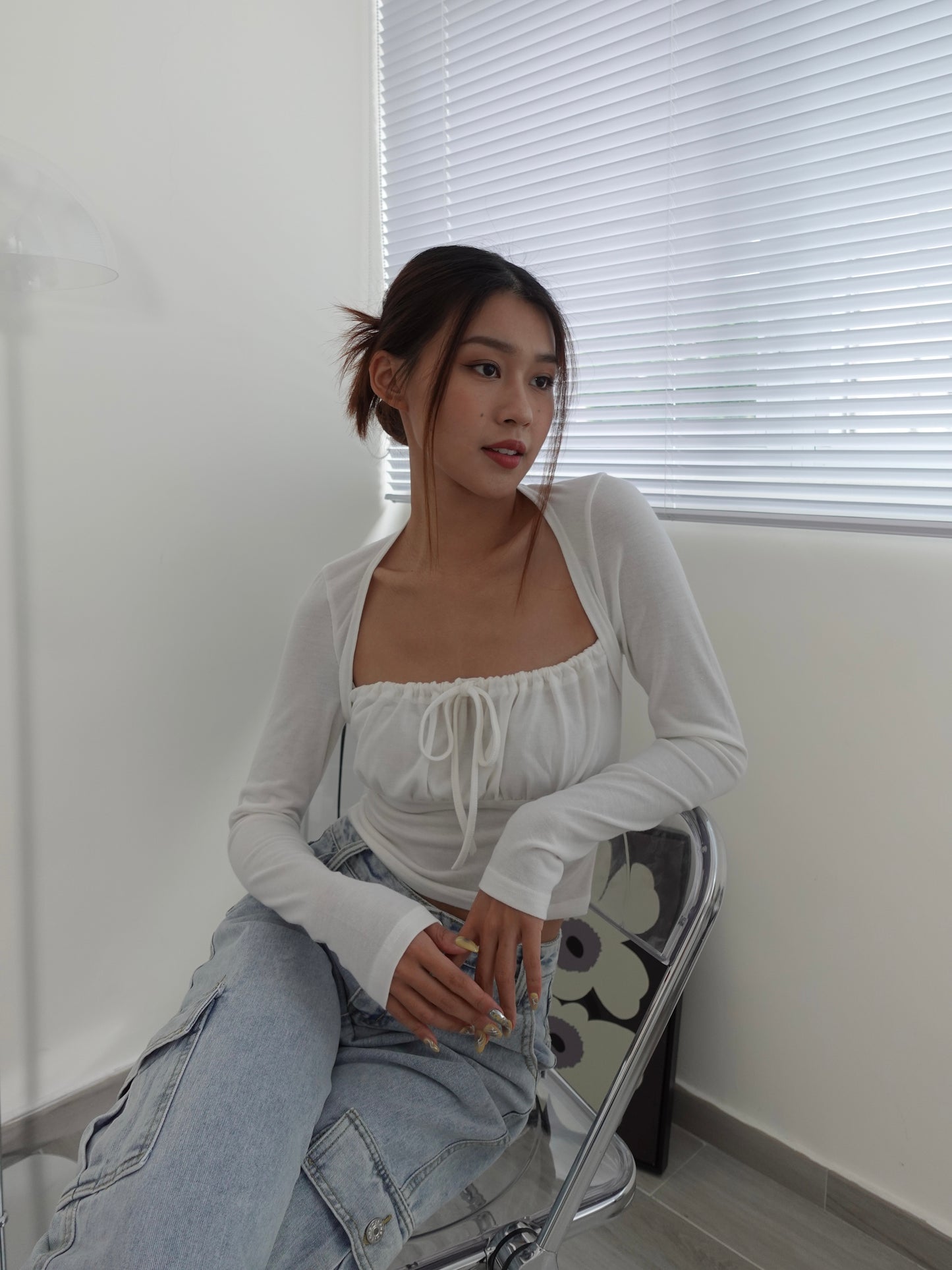 Gathered bust long sleeve top