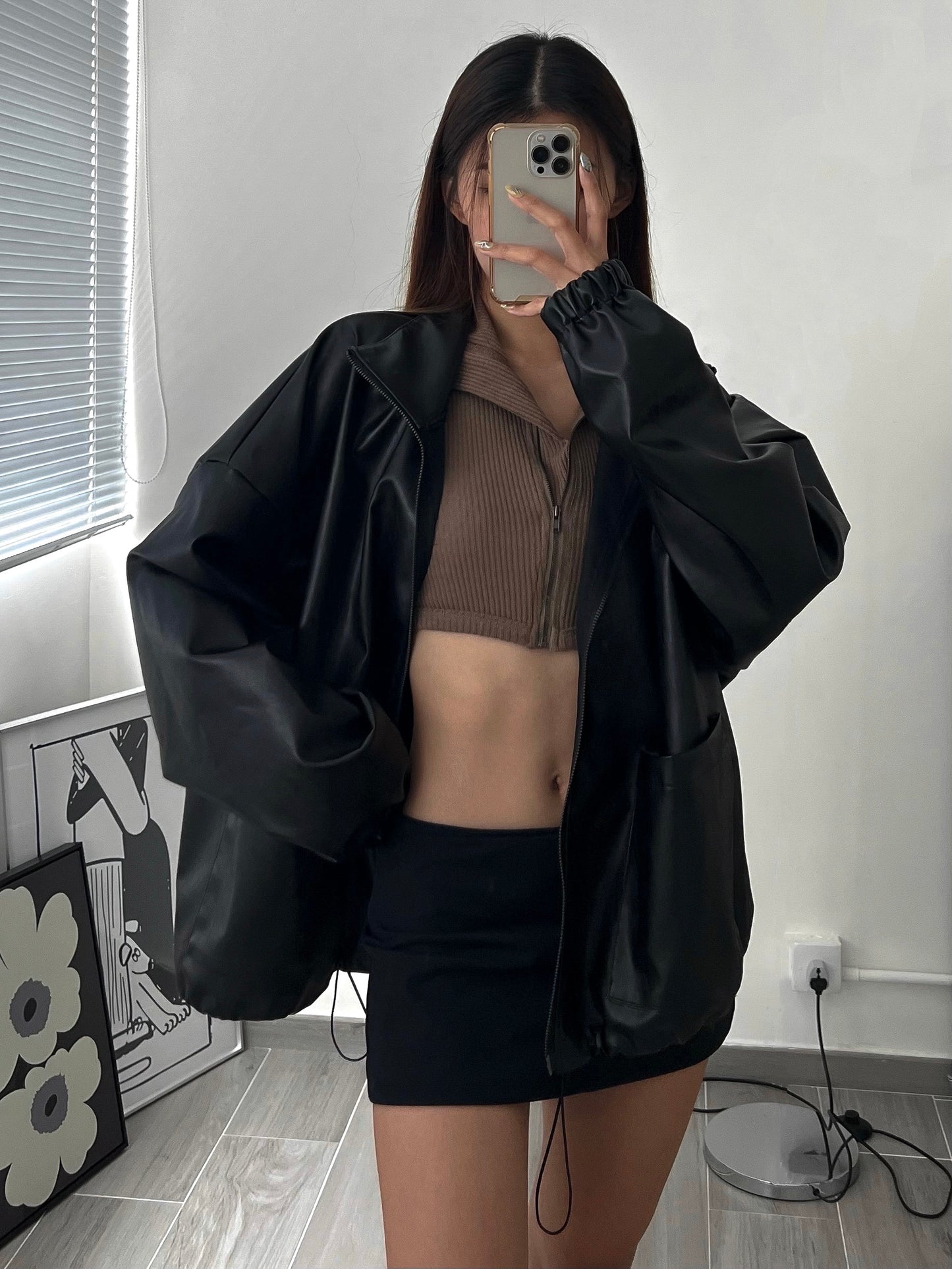 Oversize faux leather jacket