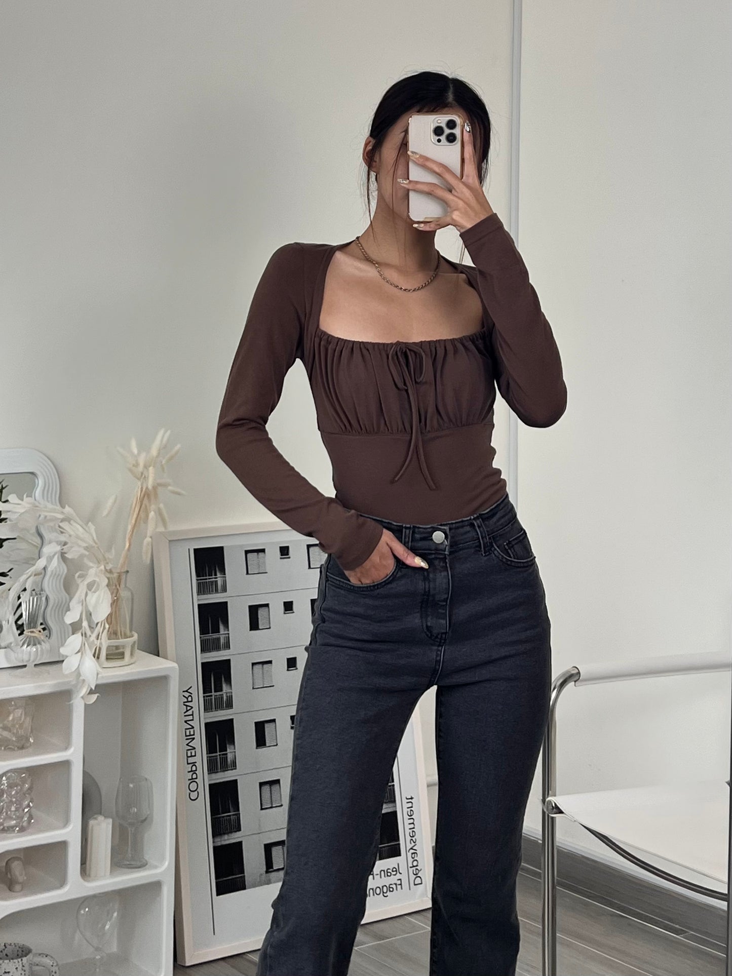 Gathered bust long sleeve top