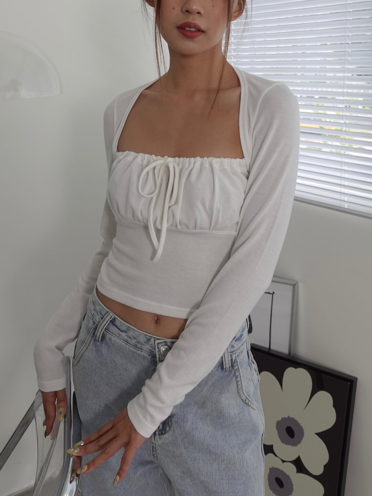 Gathered bust long sleeve top