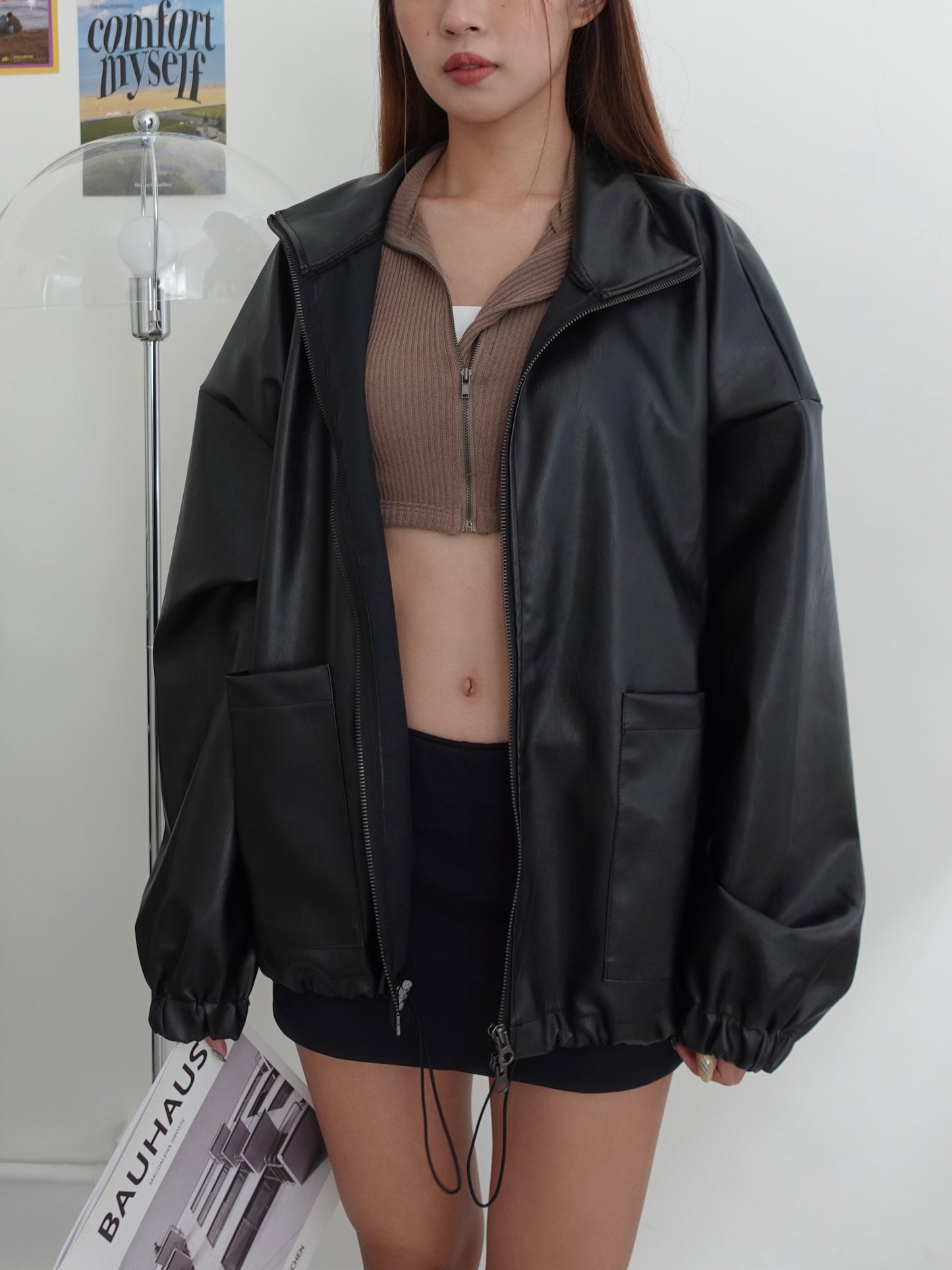 Oversize faux leather jacket