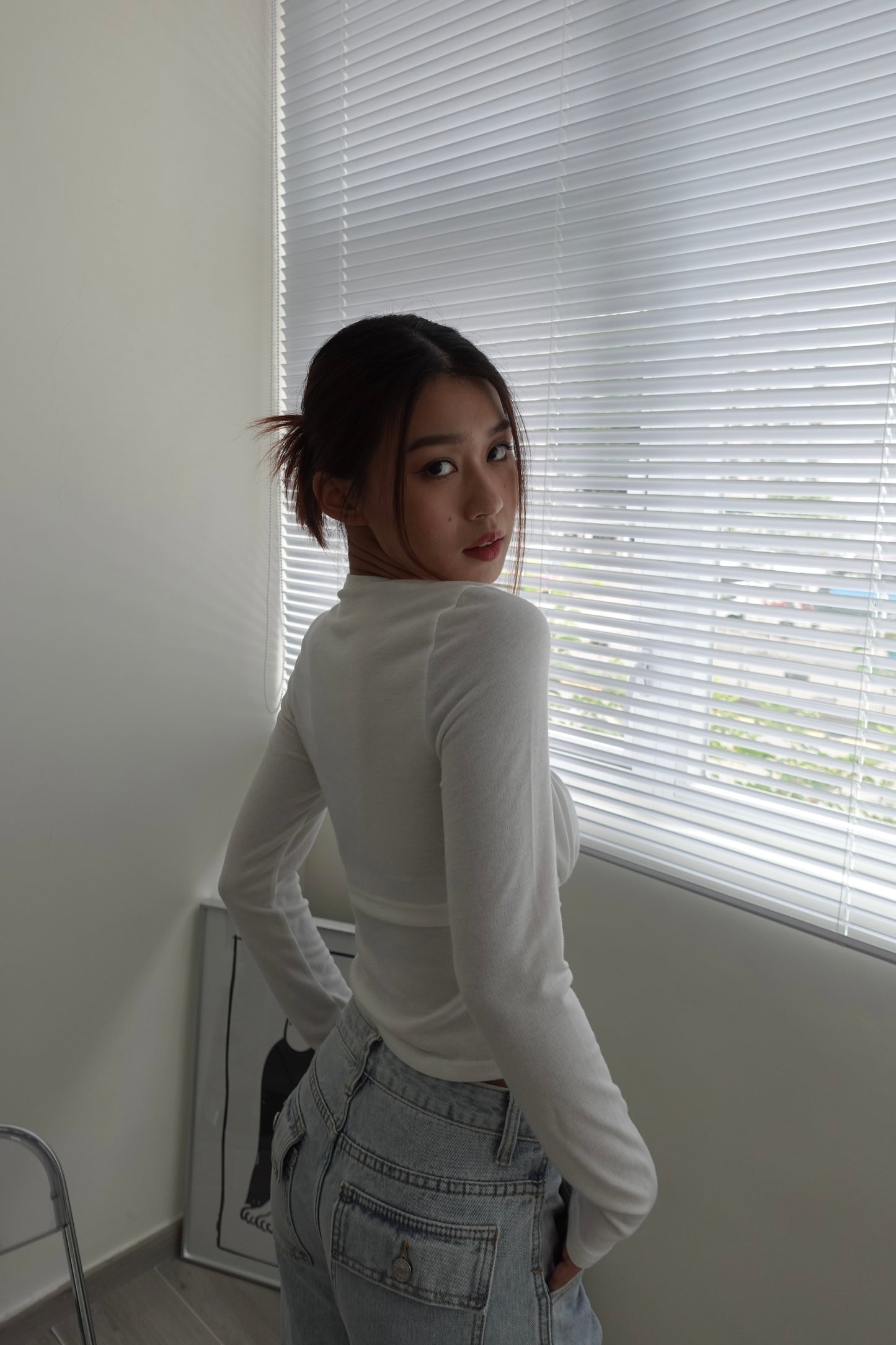 Gathered bust long sleeve top