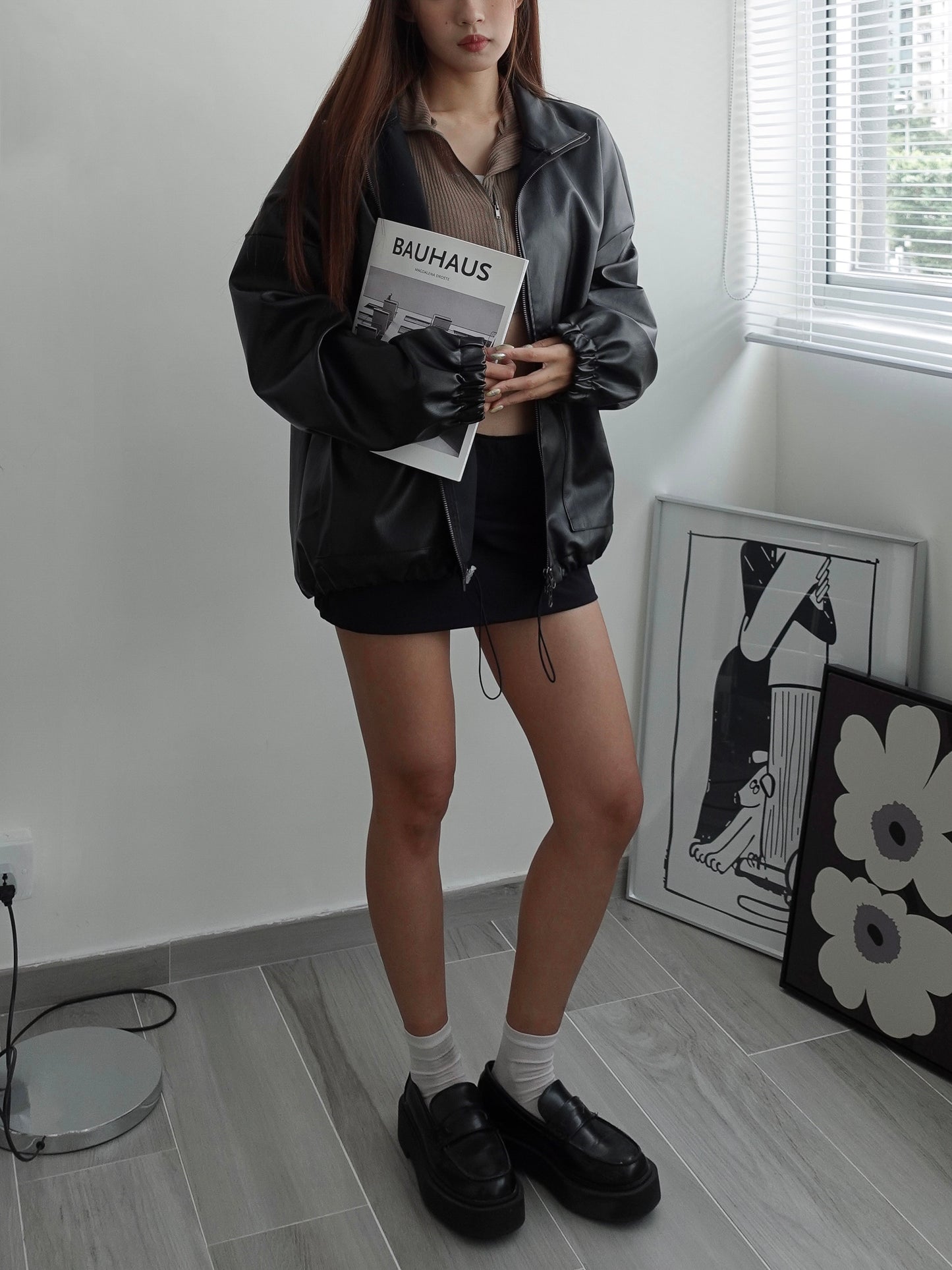 Oversize faux leather jacket
