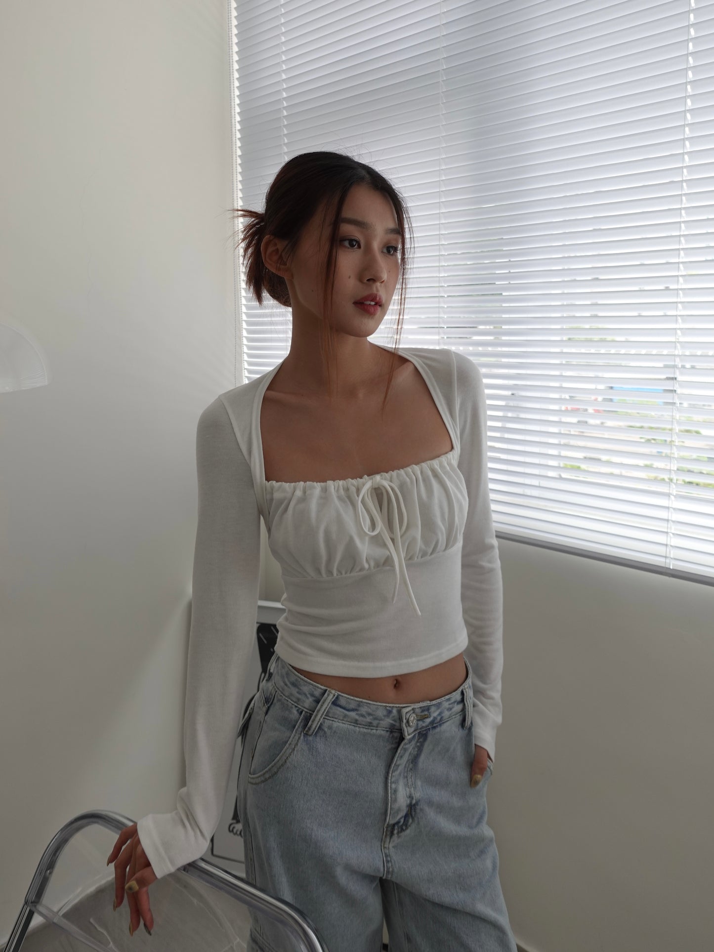 Gathered bust long sleeve top