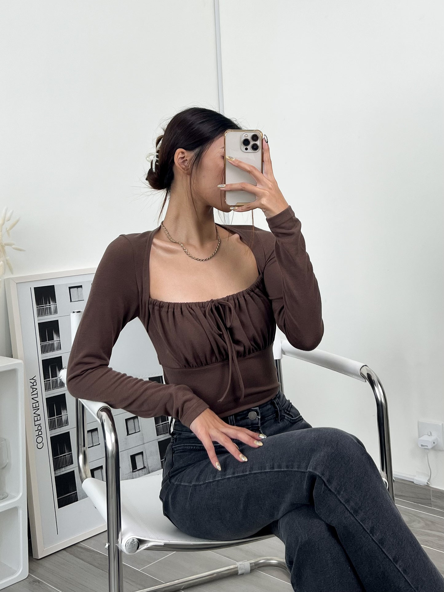 Gathered bust long sleeve top