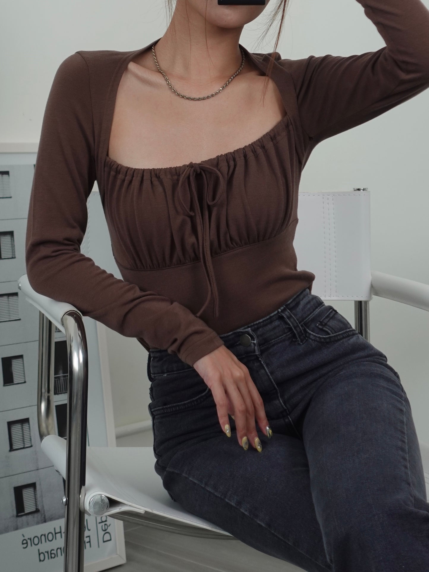 Gathered bust long sleeve top