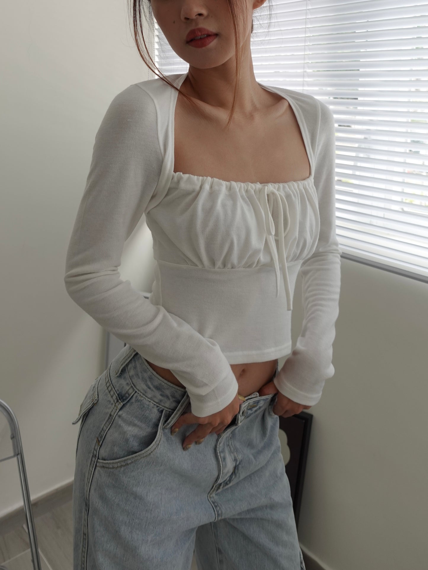 Gathered bust long sleeve top