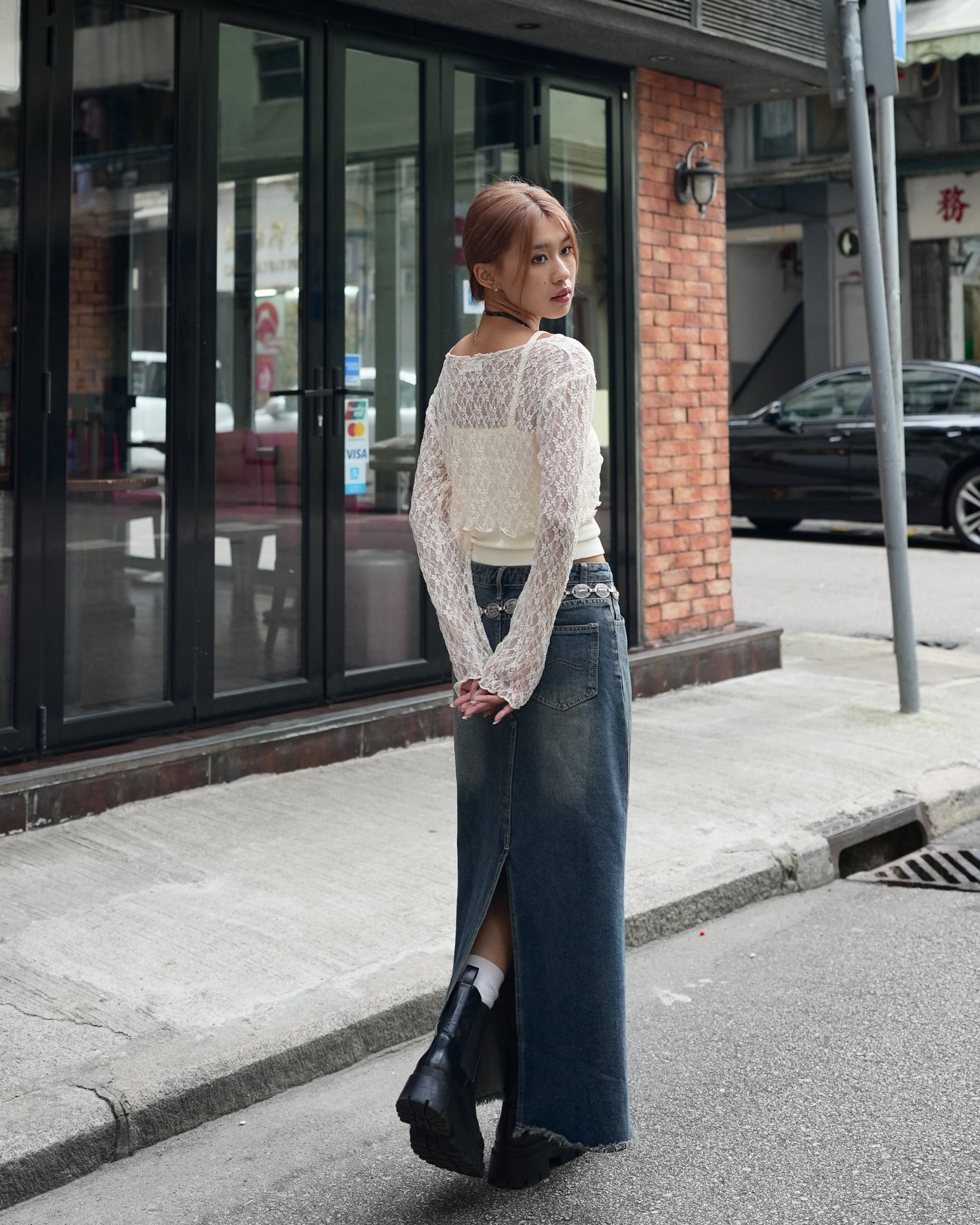 Lace tie front crop cardigan