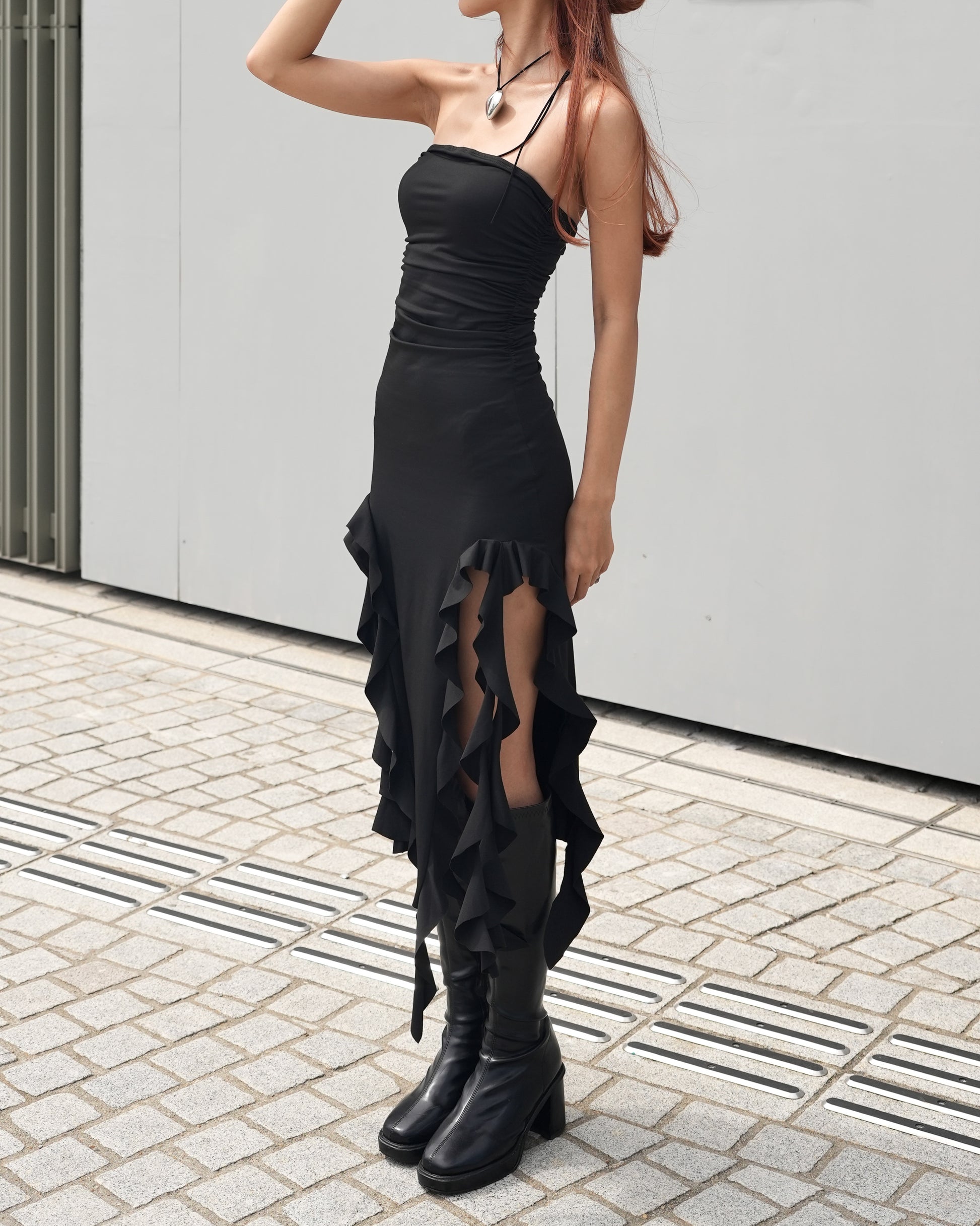 Irregular long ruffles bodycon skim dress – shoppinglist.online