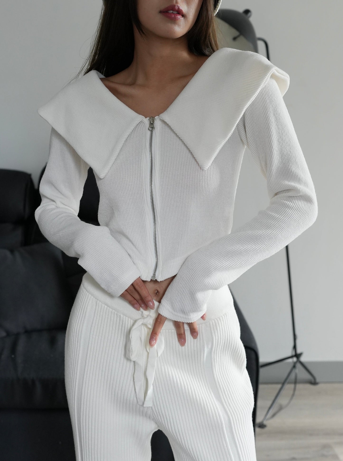 Double collar zip top