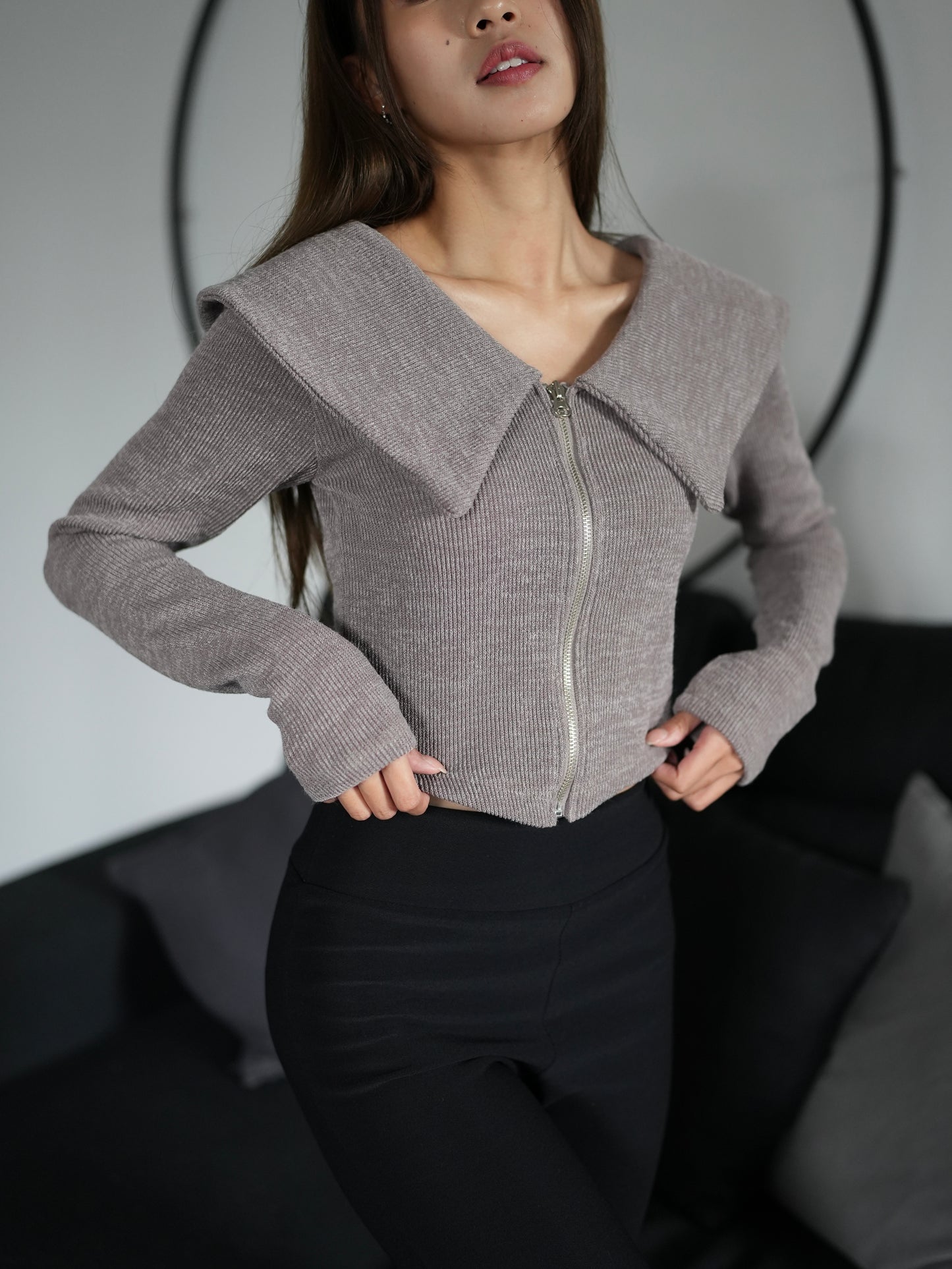 Double collar zip top