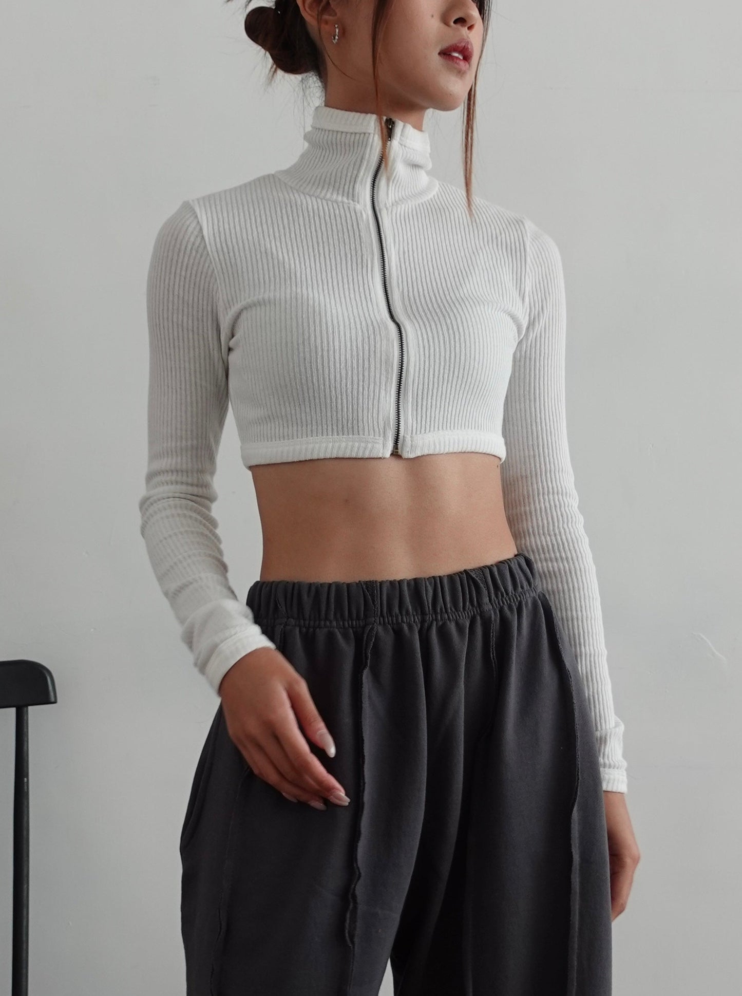 High neck zip top