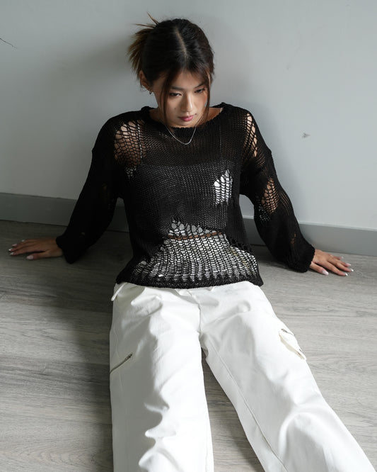 Hollow out crochet long-sleeves top