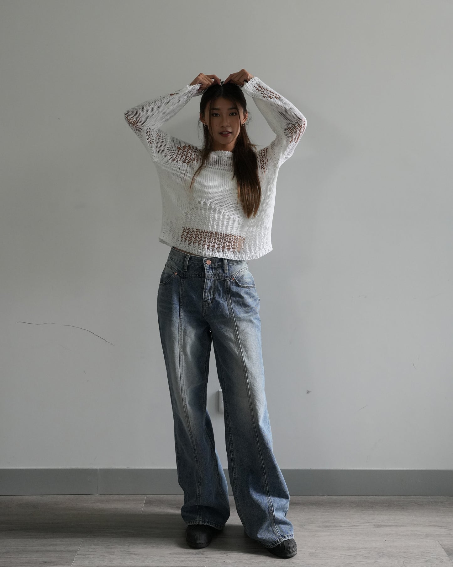 Front seam vintage wide-leg jeans