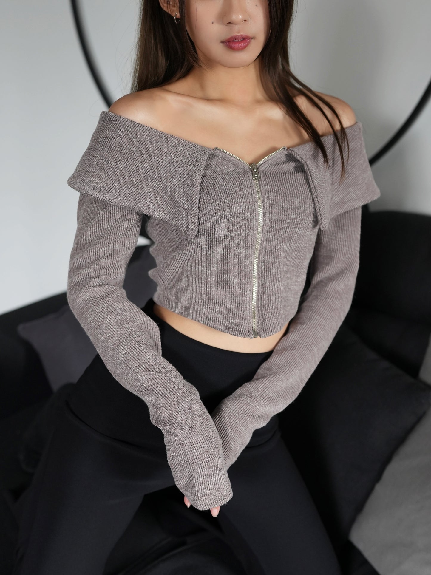 Double collar zip top