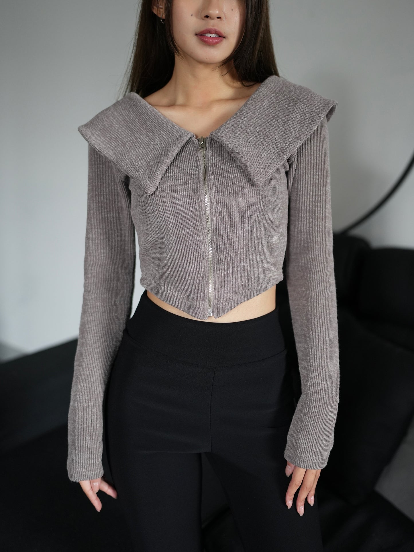 Double collar zip top