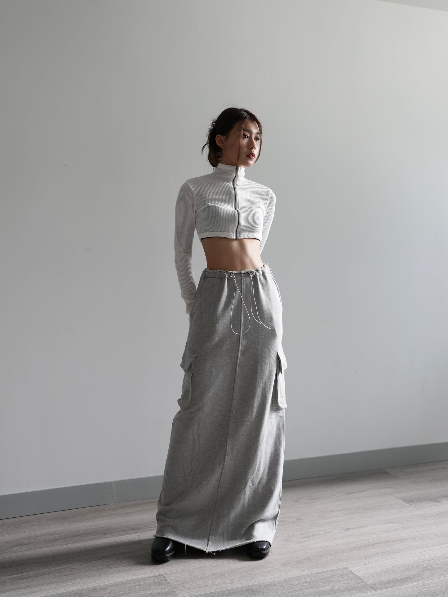 Cotton cargo maxi skirt