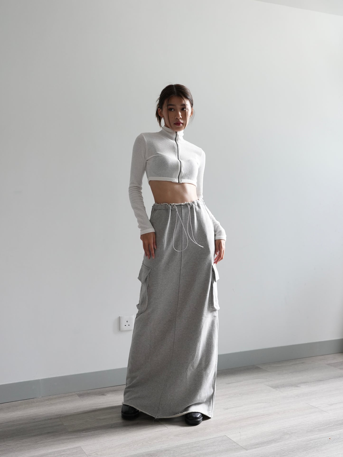 Cotton cargo maxi skirt