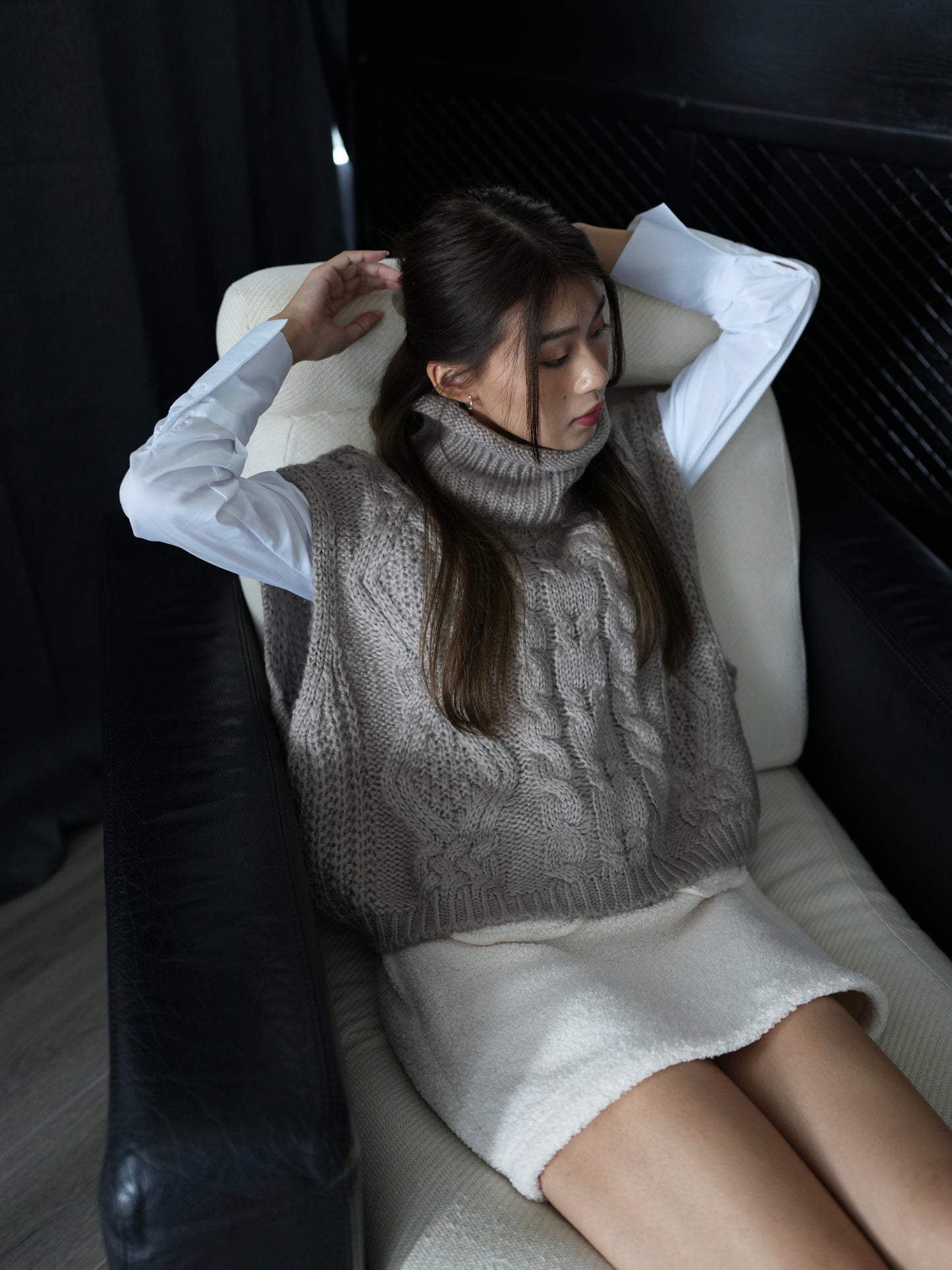 Turtle neck cable knit vest