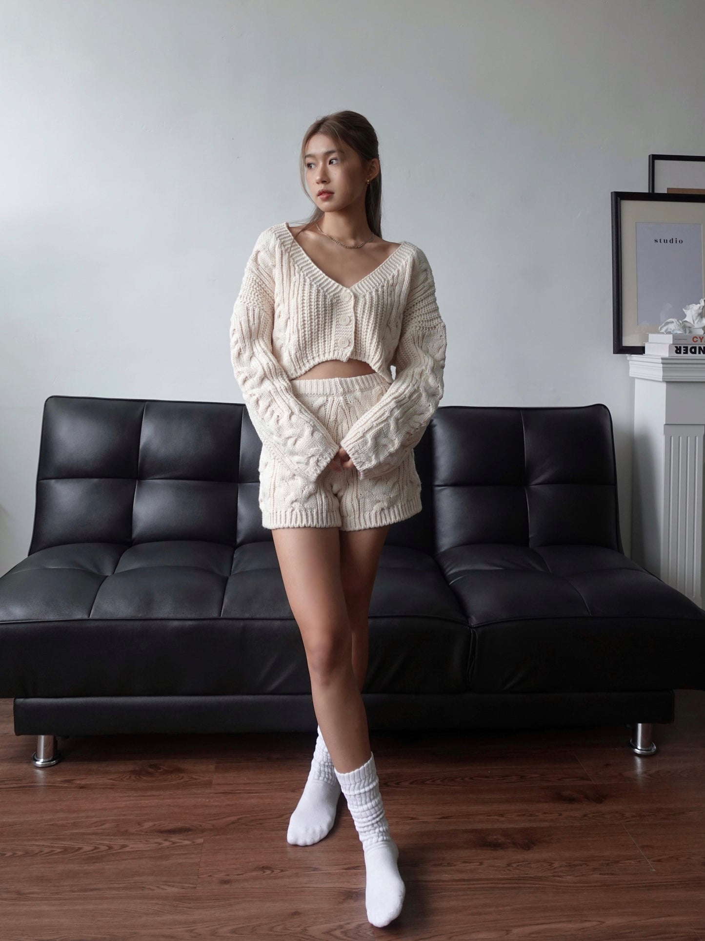 Cozy knit set (cardigan+knit shorts)