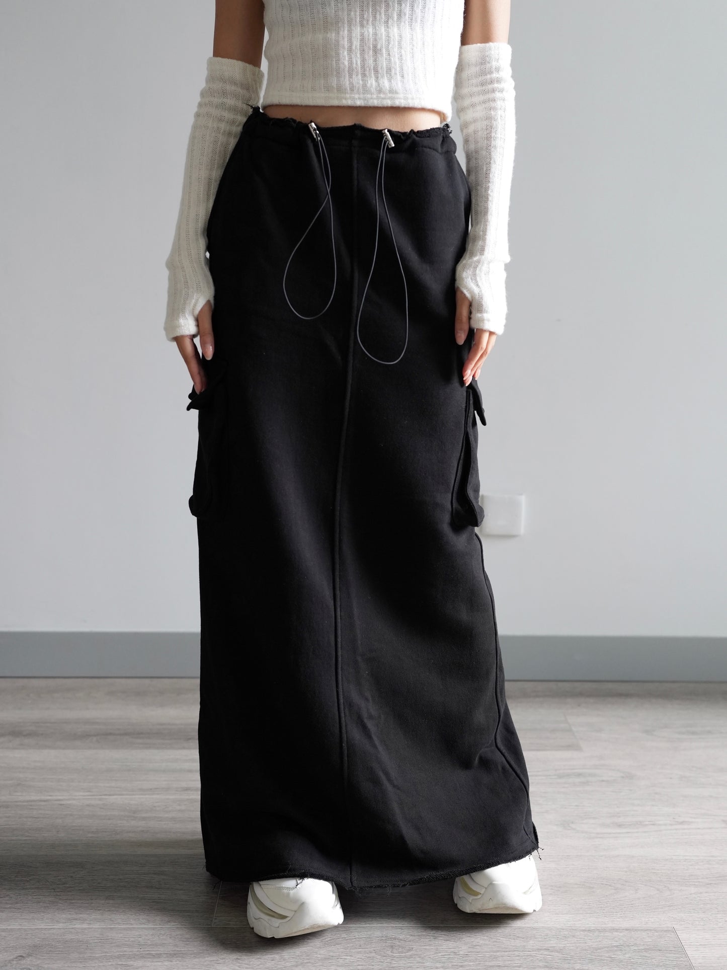 Cotton cargo maxi skirt