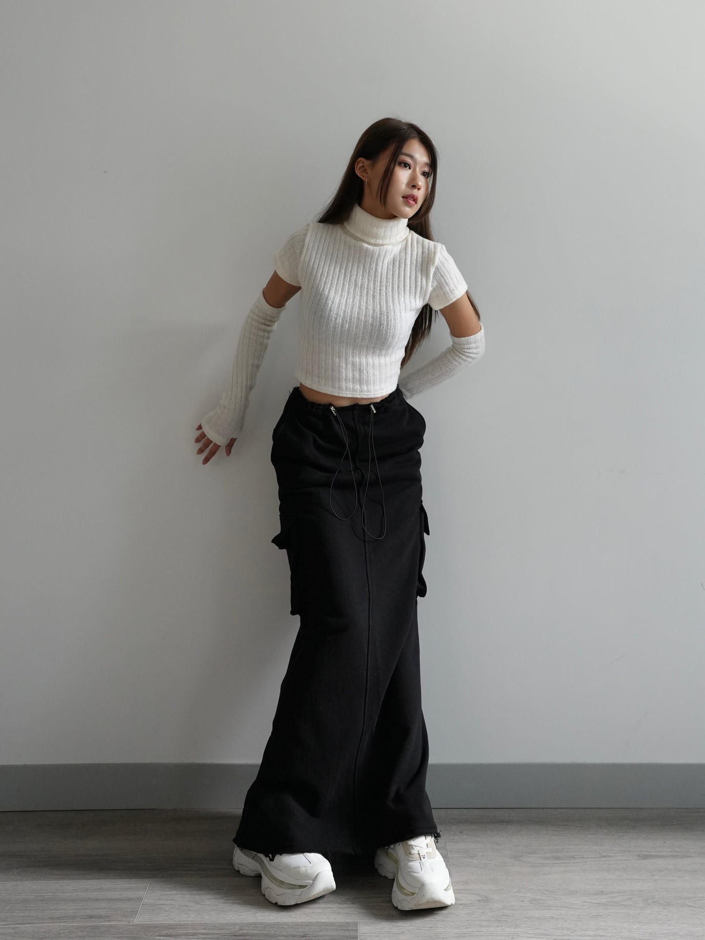 Cotton cargo maxi skirt