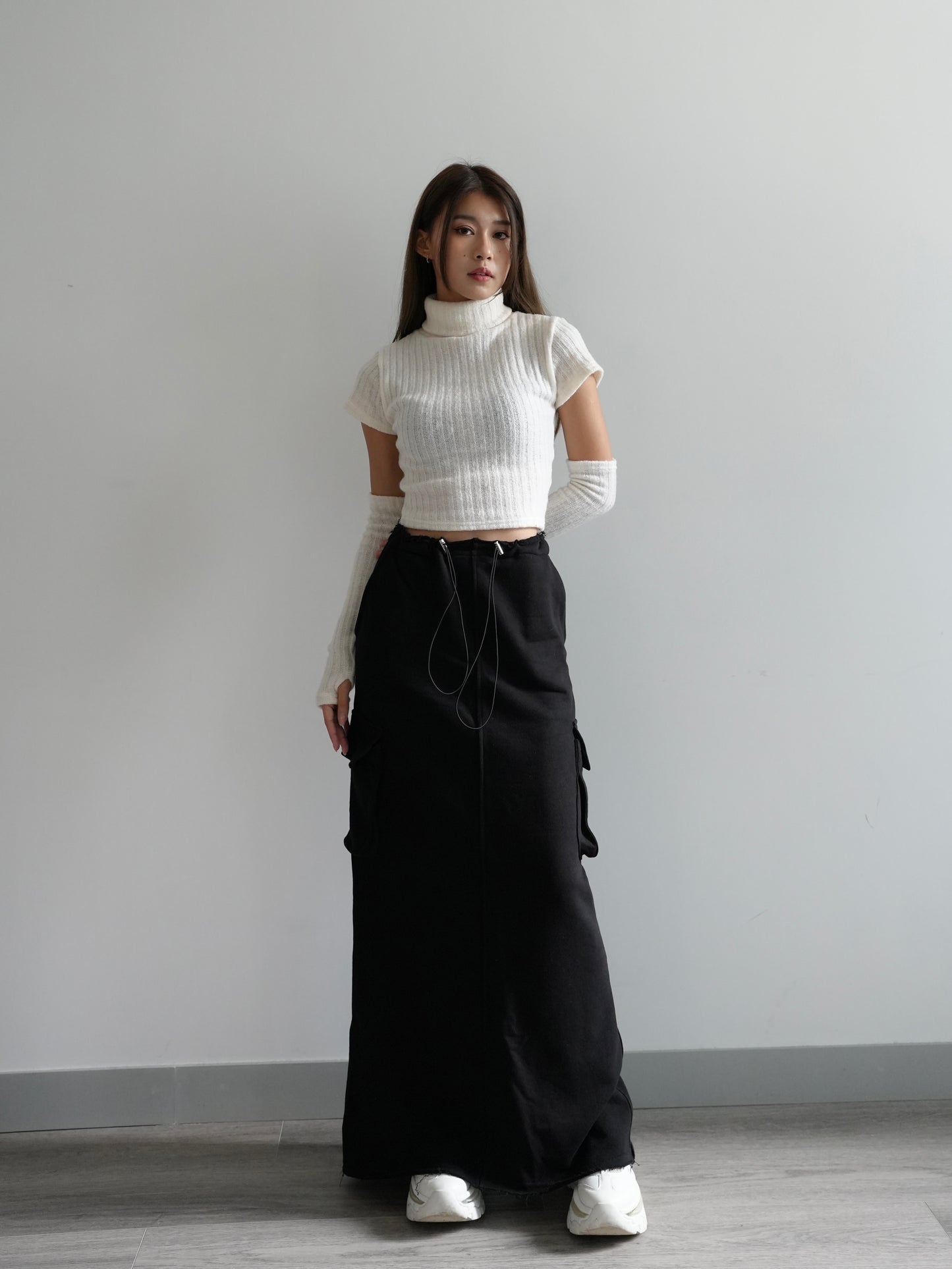 Cotton cargo maxi skirt