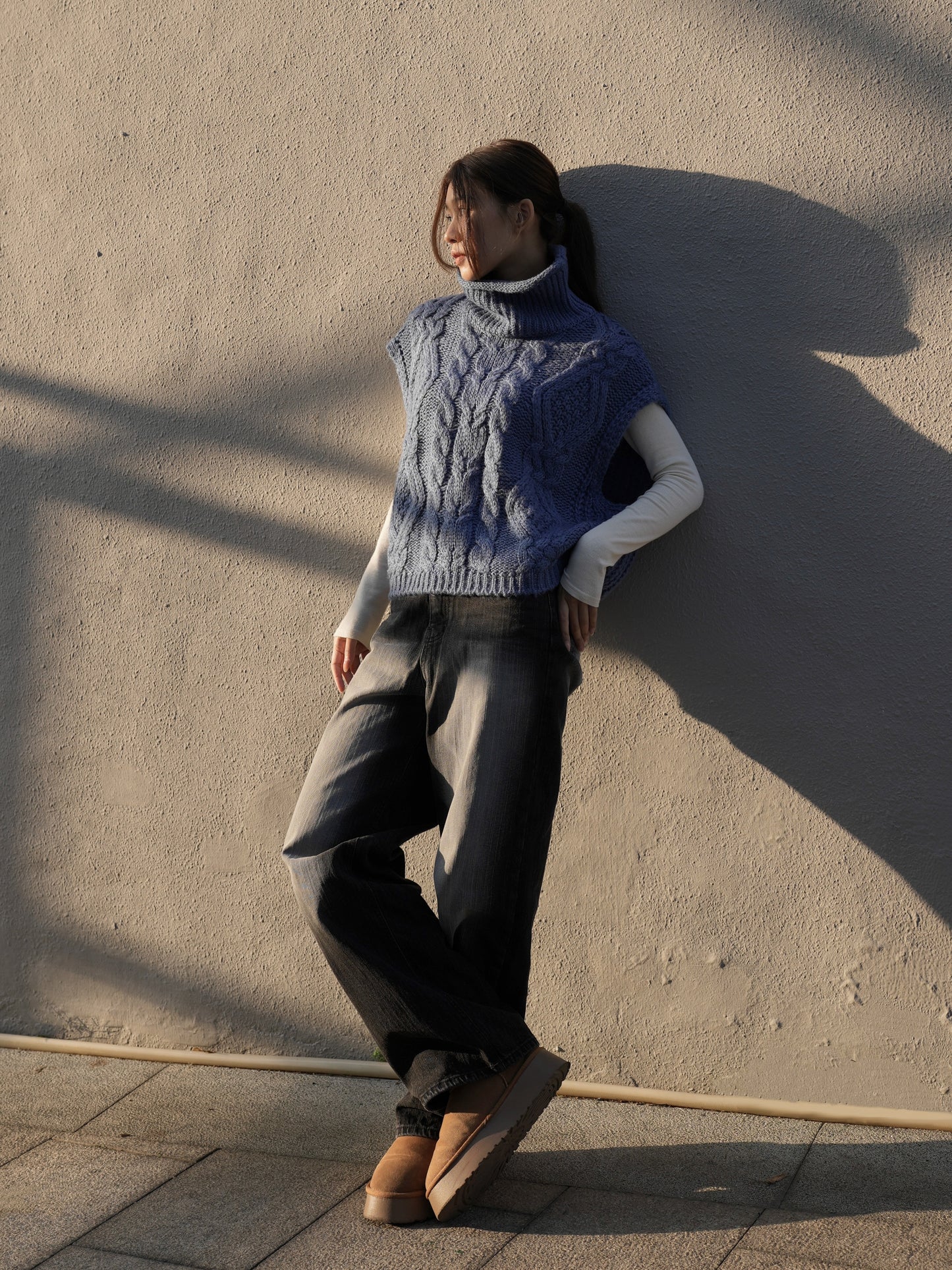 Turtle neck cable knit vest