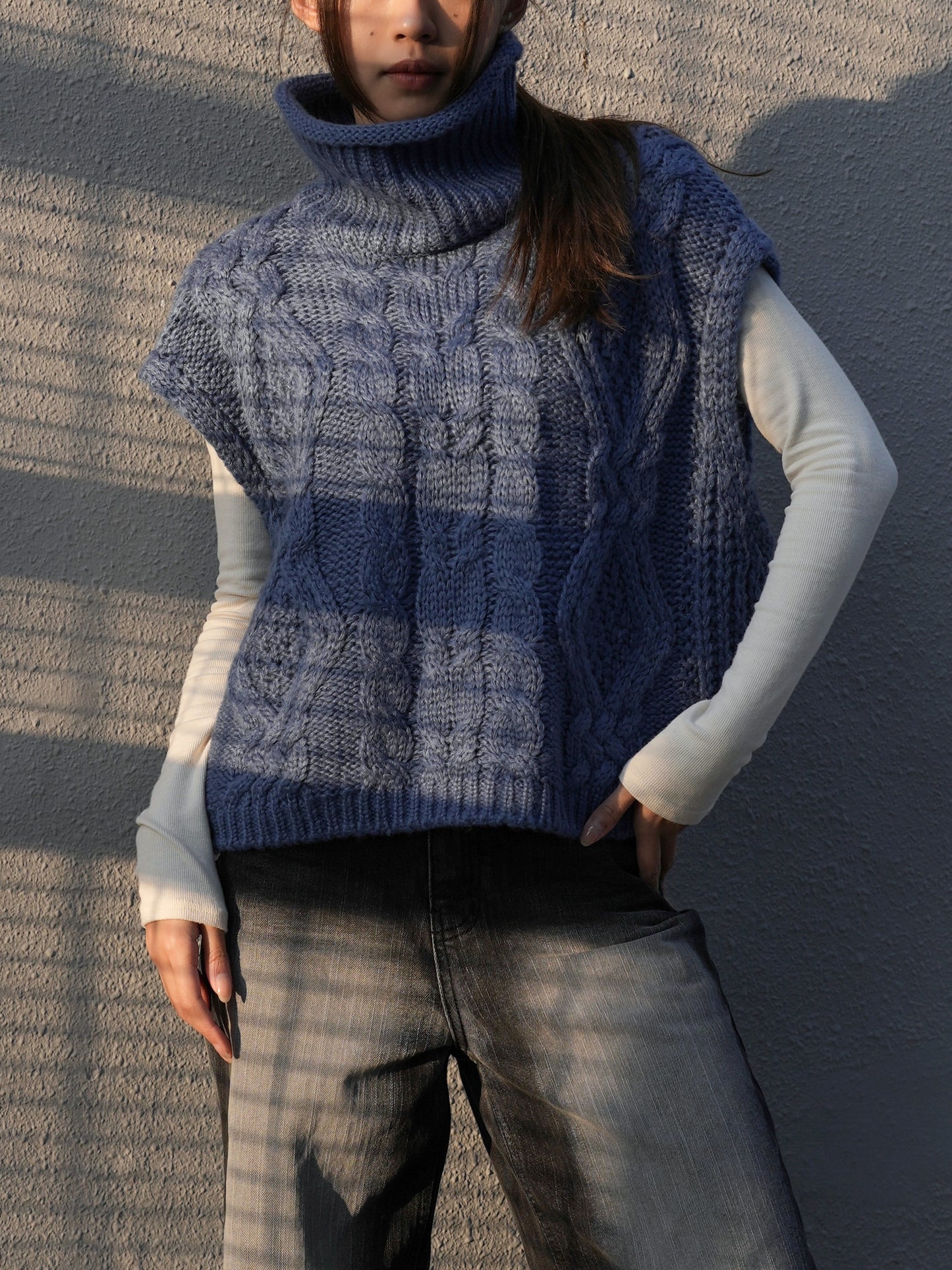 Turtle neck cable knit vest