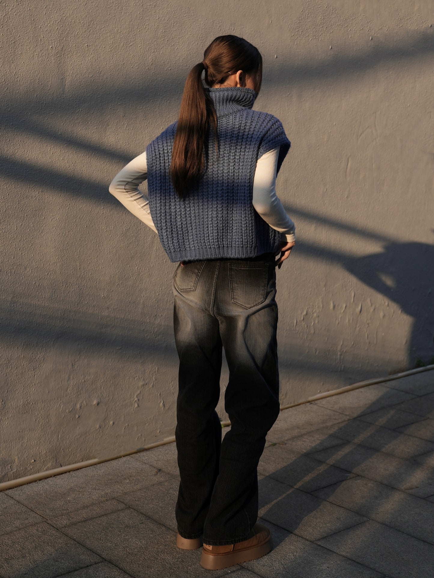 Turtle neck cable knit vest